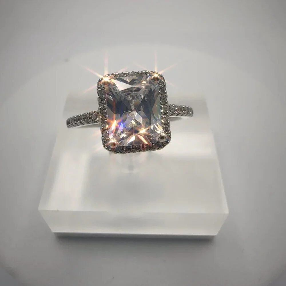 Radiant Cut Cubic Zirconia Halo Engagement Ring - Picture 3 of 9